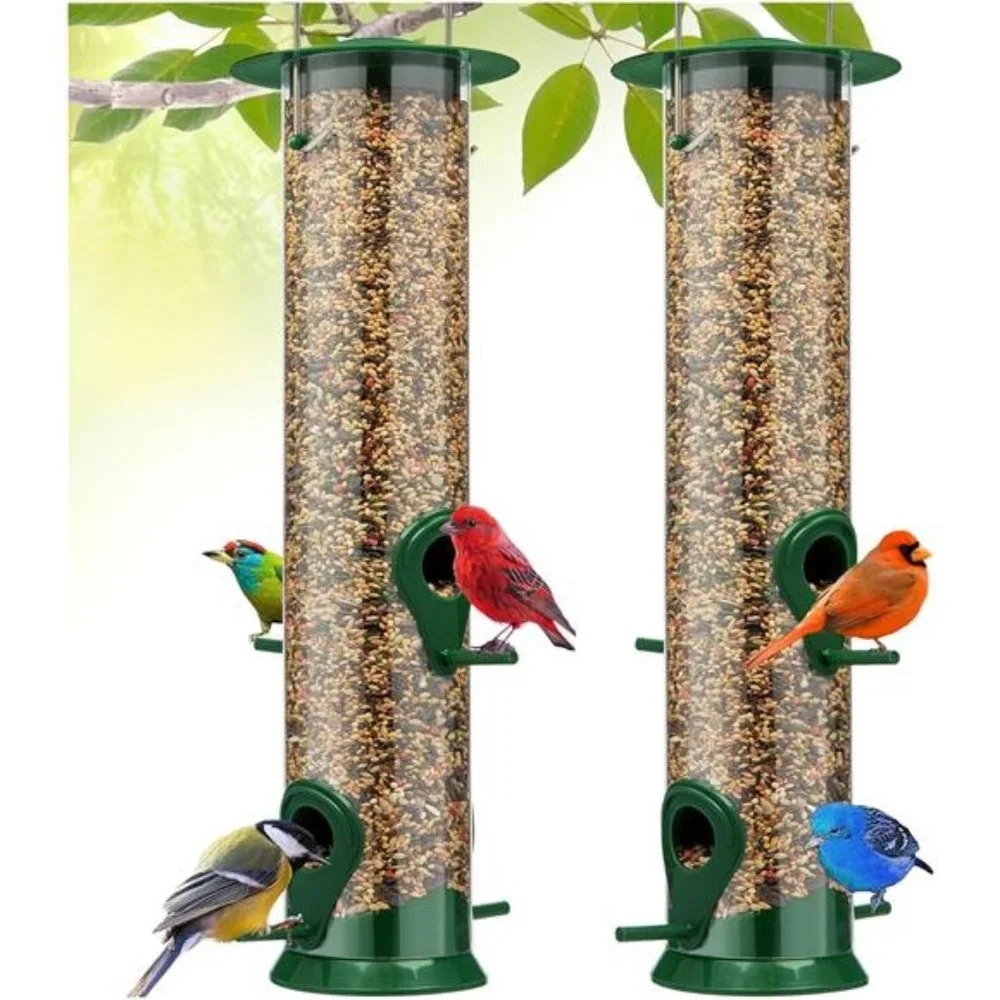 Gray Bunny Bird Feeders for Outdoors Hanging -2Pack -4 Port Premium Hard Plastic